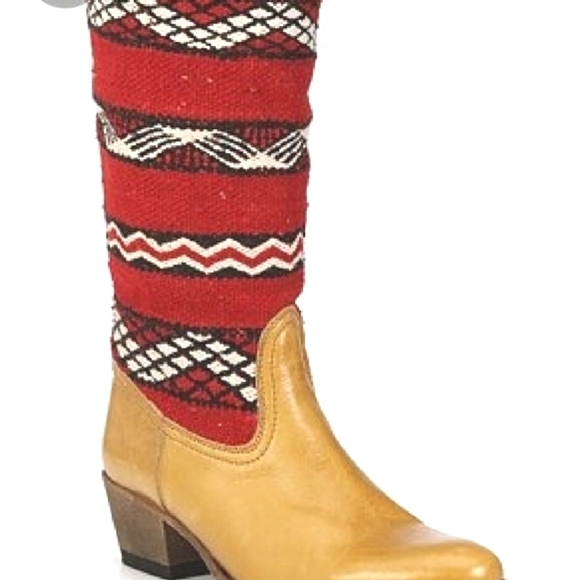 COBRA SOCIETY Navaho  Indian Wool RED Blanket Golden LEATHER Western Boots 7 EUC - Picture 5 of 15